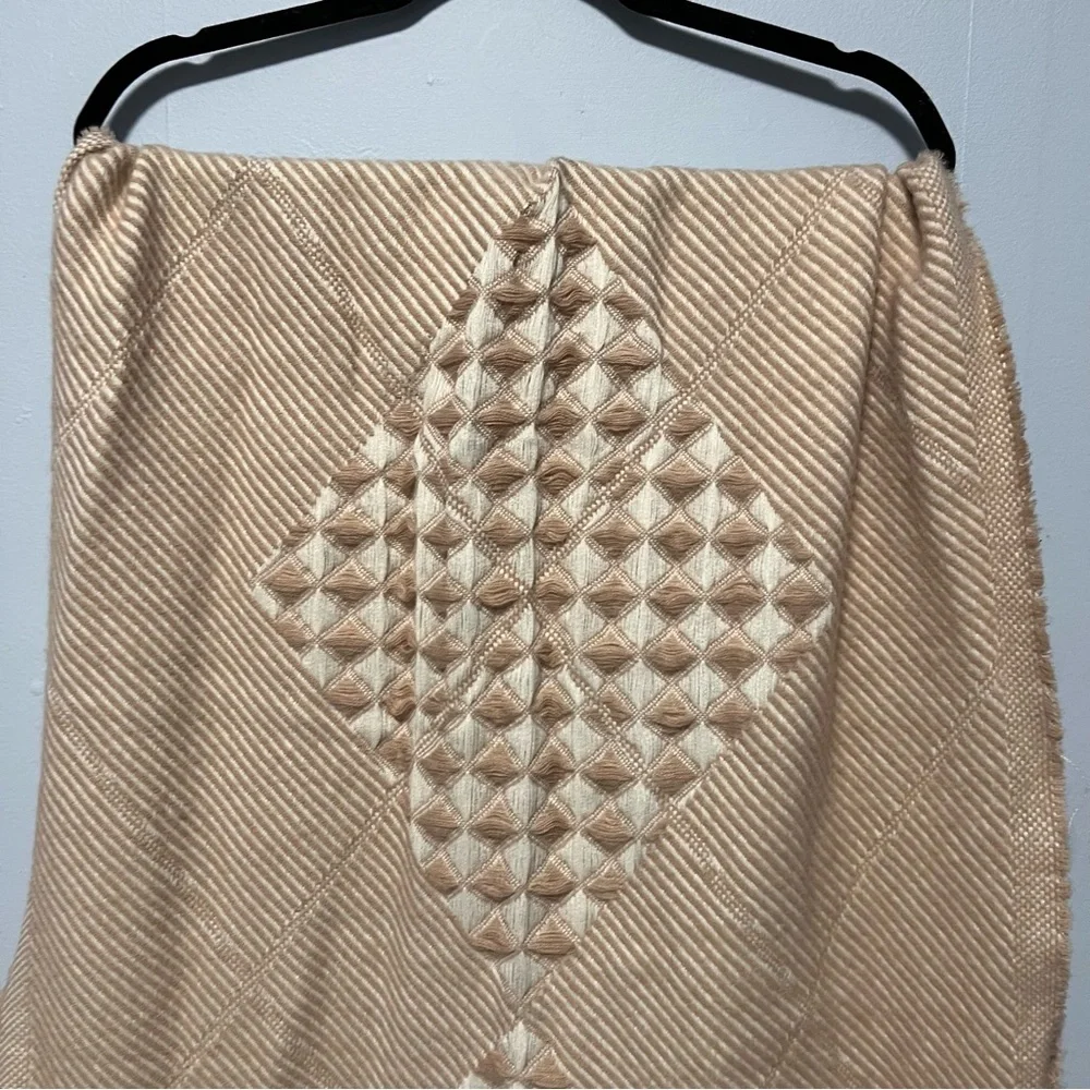 Blush Pink and White Tassel Fringe Scarf Shawl Diamond Pattern